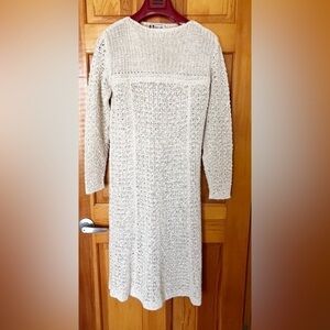 Pallas Hand Loomed Sweater Dress Size M Beige Vintage 70s 100% Irish Linen